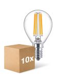 Multipack 10x Philips Corepro LED Lustre E14 Ball Filament Clear 6.5W 806lm - 827 Extra Warm White | Replaces 60W